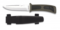 cuchillo de submarinismo martinez albainox con mango abs y goma hoja de acero inox de 115 cm negro incluye skinner y caja rigida abs 31333-ne