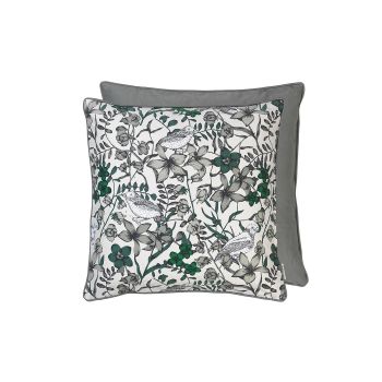 Cozy Living 50x50cm Floral Bird Print Cotton Cushion in Dove