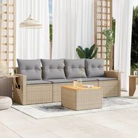 conjunto de sofas jardin con cojines 5 uds  mueble jardin mesa y sillas ratan sintetico beige cfw723331
