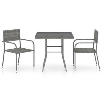 Set Comedor Jardín 3 Uds | Mueble Jardin Mesa Y Sillas Ratán Sintético Gris Antracita Y Gris