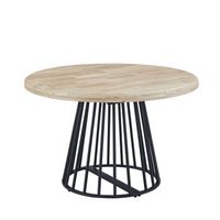 mesa de comedor redonda extensible jail con sobre de madera natural de roble y estructura metalica negra