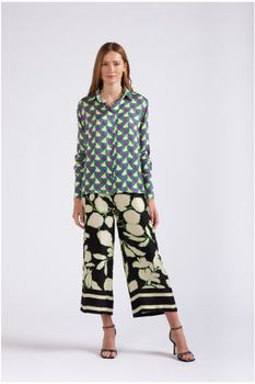 camisa en satén de viscosa estampada geometric s