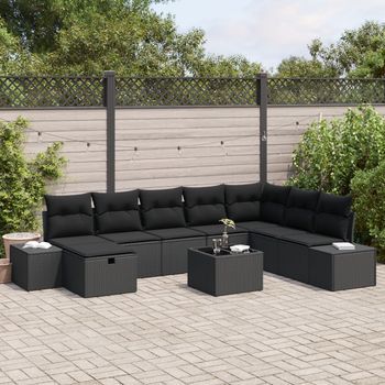 Juego De Sofá De Jardín Set De 9 Negro Ratán Y Acero V8938 Unico / Negro