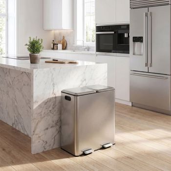 Papelera doble 2 x 30 l de acero inoxidable plateado