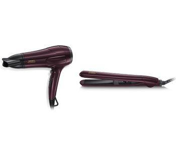 NICKY CLARKE Dry & Style NGP227 Hair Dryer & Straightener Set - Burgundy