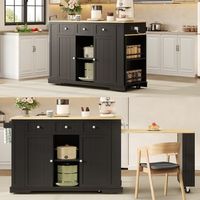 isla de cocina con mesa extensible 138 cm enchufes y ruedas bloqueables