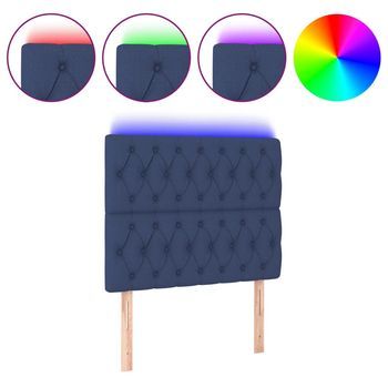 Cabecero Cama | Panel De Cabecera Con Luces Led Tela Azul 90x7x118/128 Cm