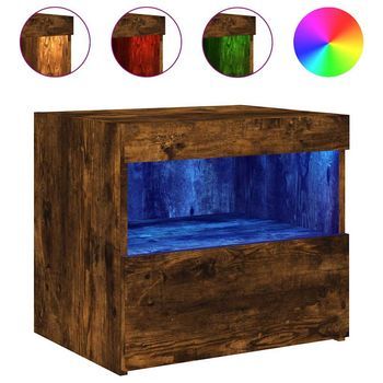 Mesita De Noche Con Luces Led Roble Ahumado 50x40x45 Cm Vidaxl