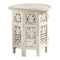 mesa auxiliar de madera de mango incisa blanca