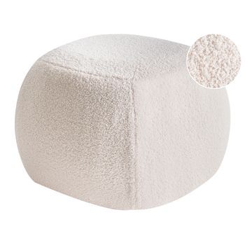 Puf Redondo Con Patas De Bouclé Otomana Reposapiés Mullido Sala De Estar Blanco Crema Barron