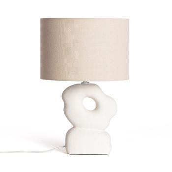 Lámpara De Mesa Cerámica Y Lino Illinois Blanco