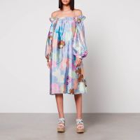 stine goya floral-print satin dress - xs