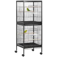 pawhut jaula para pajaros de 2 niveles con ruedas bandejas extraibles negro