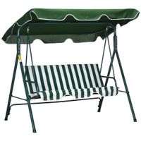 outsunny columpio balancin de jardin de 3 plazas con cojin techo ajustable y marco de acero 172x110x153 cm rayas verde y blanco   aosom espana