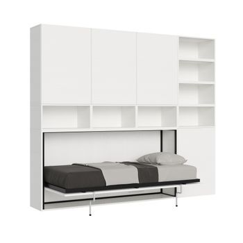 Cama Abatible Individual Horizontal Kando Con Colchón Composición E Fresno Blanco