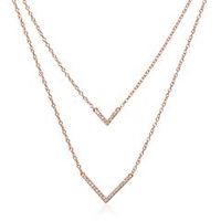 cadena de capas v de plata 925 chapado en oro rosa circonita cubica