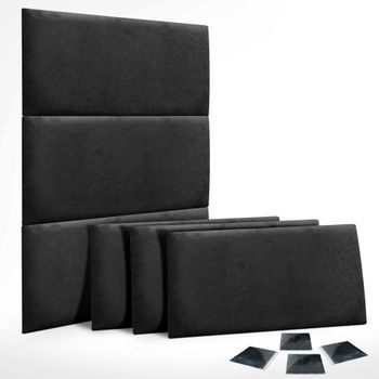 Dhome Juego De 6 Paneles Tapizados De Tela Autoadhesivos Para Pared Acústicos Absorbentes Protección Impactos Cabeceros (negro, 50x30cm, X6)