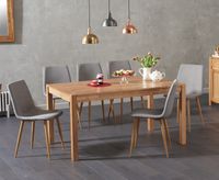 oxford 150cm solid oak dining table with helsinki fabric chairs - grey 6 chairs
