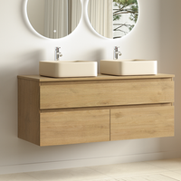 mueble de bano suspendido con 2 lavabos cuadrados 120 cm roble claro - lomazoo alira
