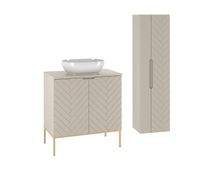 conjunto de muebles con lavabo individual 80cm 2 puertas sobre patas y columna daria cachemira