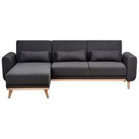 sofa cama esquinero moderno tapizado de poliester patas de madera clara cojines adicionales derecho negro ollsta