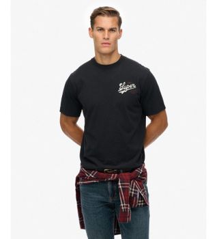 Superdry para hombre. M1012261A Camiseta Tap Room Oversized negro (XL), Casual, Algodón, Manga corta