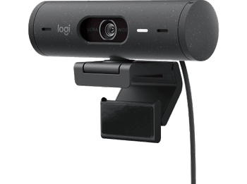 Webcam - Logitech Brio 500, Full HD 1080p, Enfoque automático, Micrófonos con reducción de ruido, Obturador privacidad, USB-C, Negro