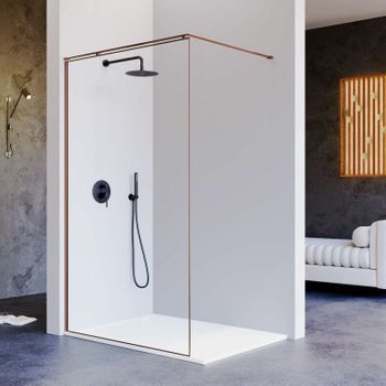 Panel Fijo De Ducha Fresh Arena Bronce Cepillado  100 Cm Barra En L