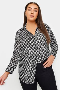 Yours Camisa Negra Viscosa Estampado Geométrico, Mujer Curvy Y Tallas Grandes, Yours