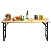 costway mesa plegable camping mesas de acampada rectangular con alturas ajustables mesa portatil para jardin patio 1685 x 50 x 75-105 cm natural