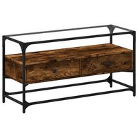 mueble tv  mueble de salon  gabinete de tv cristal y madera ingenieria roble ahumado 98x35x51 cm