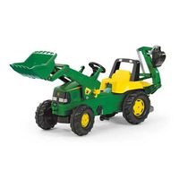 tractor a pedales john deere con pala excavadora delantera y trasera