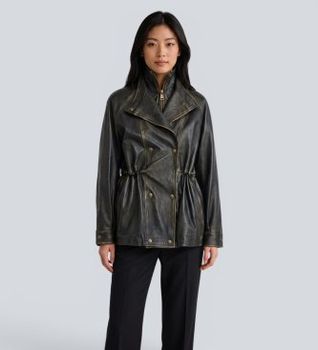 Semicouture para mujer. Y6WT12 Chaqueta de Piel Alanis negro (40), Casual