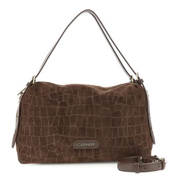 bolso saco suave efecto ante en estampado coco con bandoleras finas dark brown