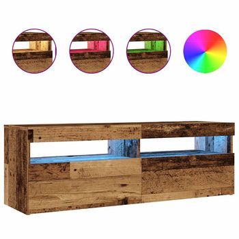 Mueble Tv | Mueble De Salón | Mesa De Tv Luces Led Madera Ingeniería Envejecida 120x35x40 Cm