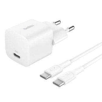 Cargador Belkin BoostCharge 25W USB-C PD 3.1 carga rápida con cable 1 m blanco