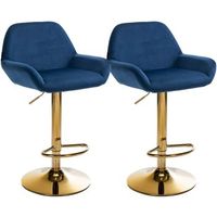 juego de 2 taburetes de bar con reposapies integrado tapizado en terciopelo azul estructura de metal dorado tdb10735