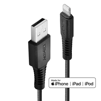 CABLE REFORZADO USB-A A LIGHTNING NEGRO 0.5M