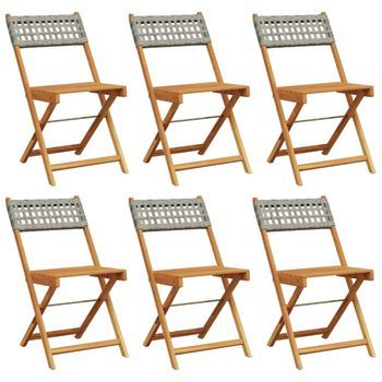 Pack 6 Uds Sillas De Jardín | Silla De Exterior | Sillón Plegables Madera Maciza Y Ratán Pe Gris