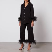 sleeper party feather-trimmed crepe de chine pyjama set - m
