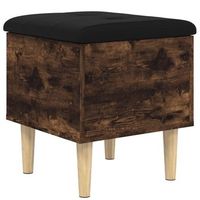 banco taburete de almacenamiento con cojin de asiento negro 42 x 42 x 46 cm madera de ingenieria color roble ahumado dec024720