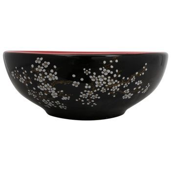 Lavabo Sobre Encimera Redondo Cerámica Rojo Y Negro Φ41x14 Cm Vidaxl
