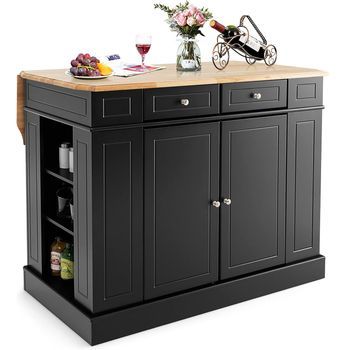 Isla De Cocina Con Almacenamiento Con Encimera De Madera Costway 120 X 61 X 92 Cm