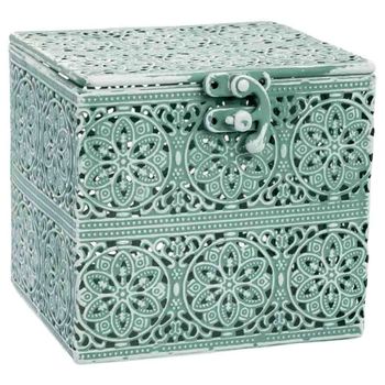 Caja de metal verde 13x13x12 cm