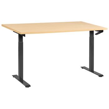 Escritorio De Altura Regulable Manual Oficina Moderna Patas Cuadradas 160 X 72 Cm Tablero Marrón Claro Base Negra Destines