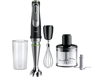 Batidora de mano - Braun Minipimer 9 MultiQuick MQ9135XI, 1200W, Vaso 0.6 l, Active PowerDrive, EasyClick Plus, 3 Accesorios + Picadora, Inox