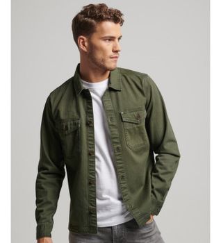 Superdry para hombre. M4010683A Sobrecamisa de espiguilla Merchant Store verde (XL), Casual, Algodón, Manga larga