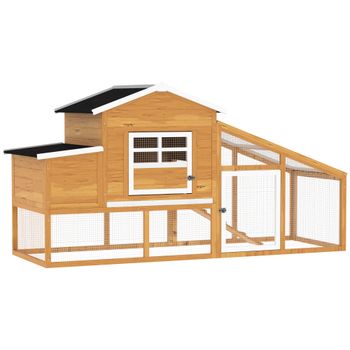 PawHut Gallinero de Madera Exterior para 2-4 Gallinas Corral de Alambre Techos Asfálticos Bandeja Extraíble y Rampa 200x80x105cm Marrón   Aosom España