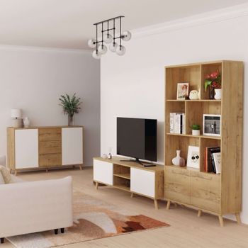 Conjunto De Muebles De Salón Comedor Oslo En Colores Blanco Mate Y Roble Gold