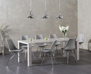 Atlanta 200cm Light Grey High Gloss Dining Table with Celine Faux Leather Chrome Leg Chairs